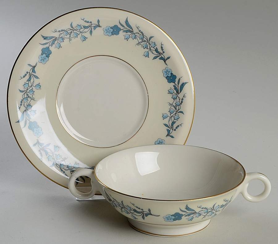 Clinton Footed Cream Soup Bowl & Saucer Set by Haviland-1