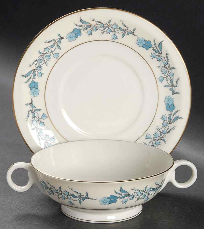 Clinton Footed Cream Soup Bowl & Saucer Set by Haviland-1