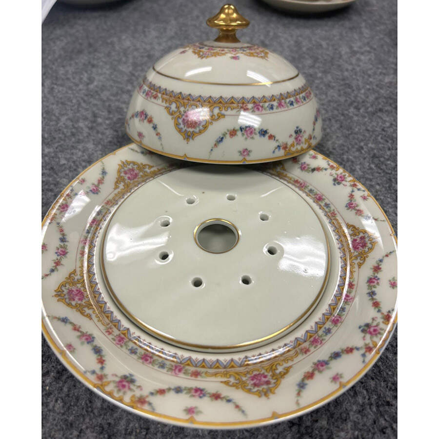 Clio Round Covered Butter with Strainer by Haviland-1