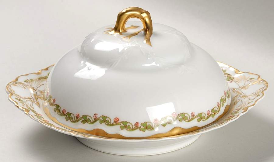 Clover Leaf Round Covered Butter with Strainer by Haviland-1