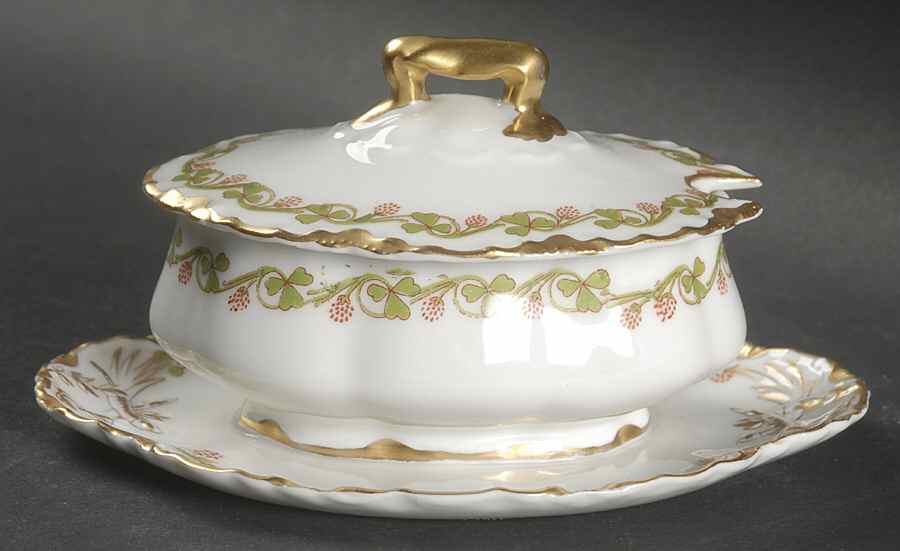 Clover Leaf Oval Mustard W/Lid & Attached Underplate by Haviland-1