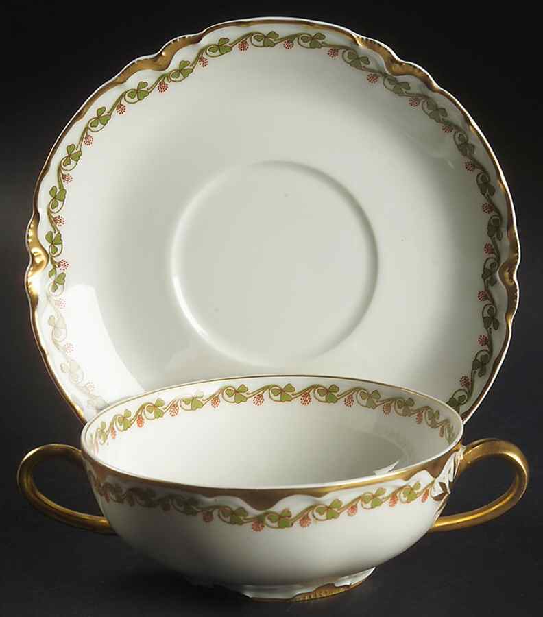 Clover Leaf Flat Cream Soup Bowl & Saucer Set by Haviland-1