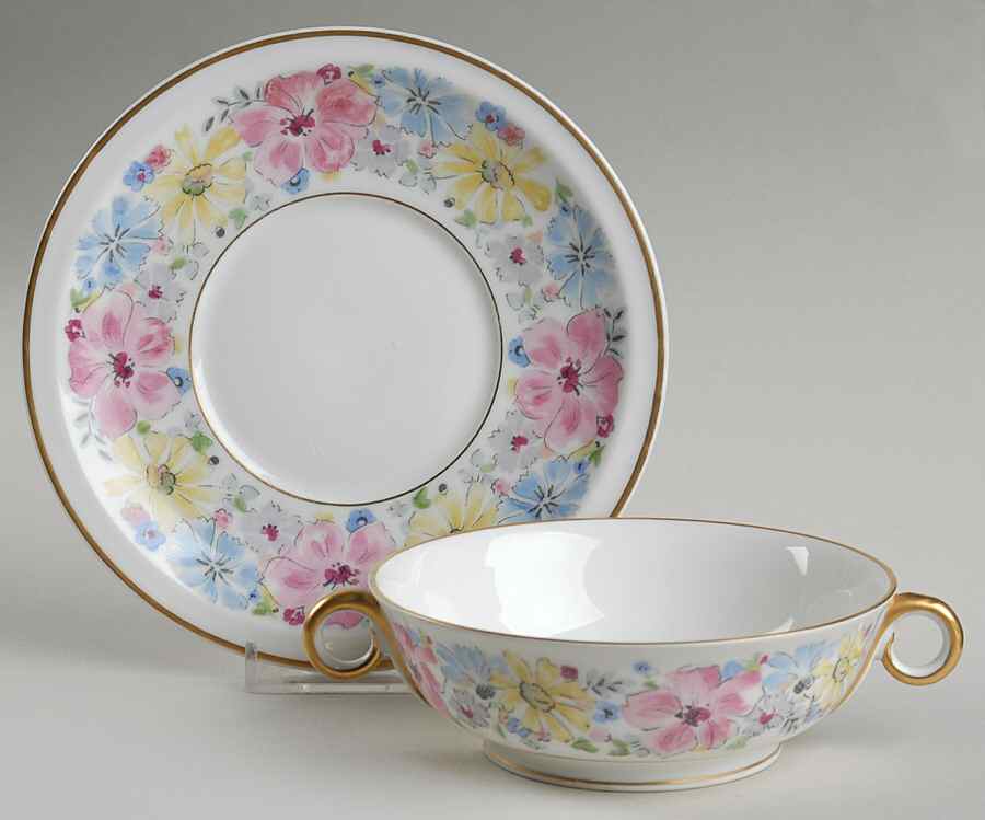 Cornflower Footed Cream Soup Bowl & Saucer Set by Haviland-1