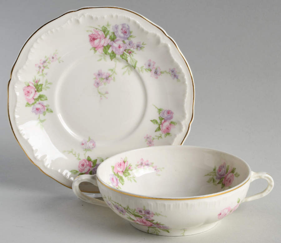 Crinoline Flat Cream Soup Bowl & Saucer Set by Haviland-1