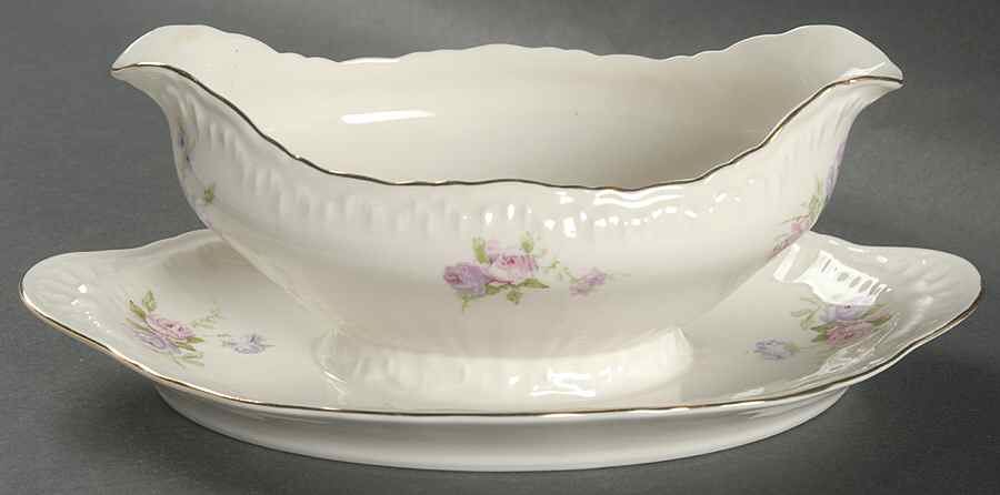 Crinoline Gravy Boat with Attached Underplate by Haviland-1