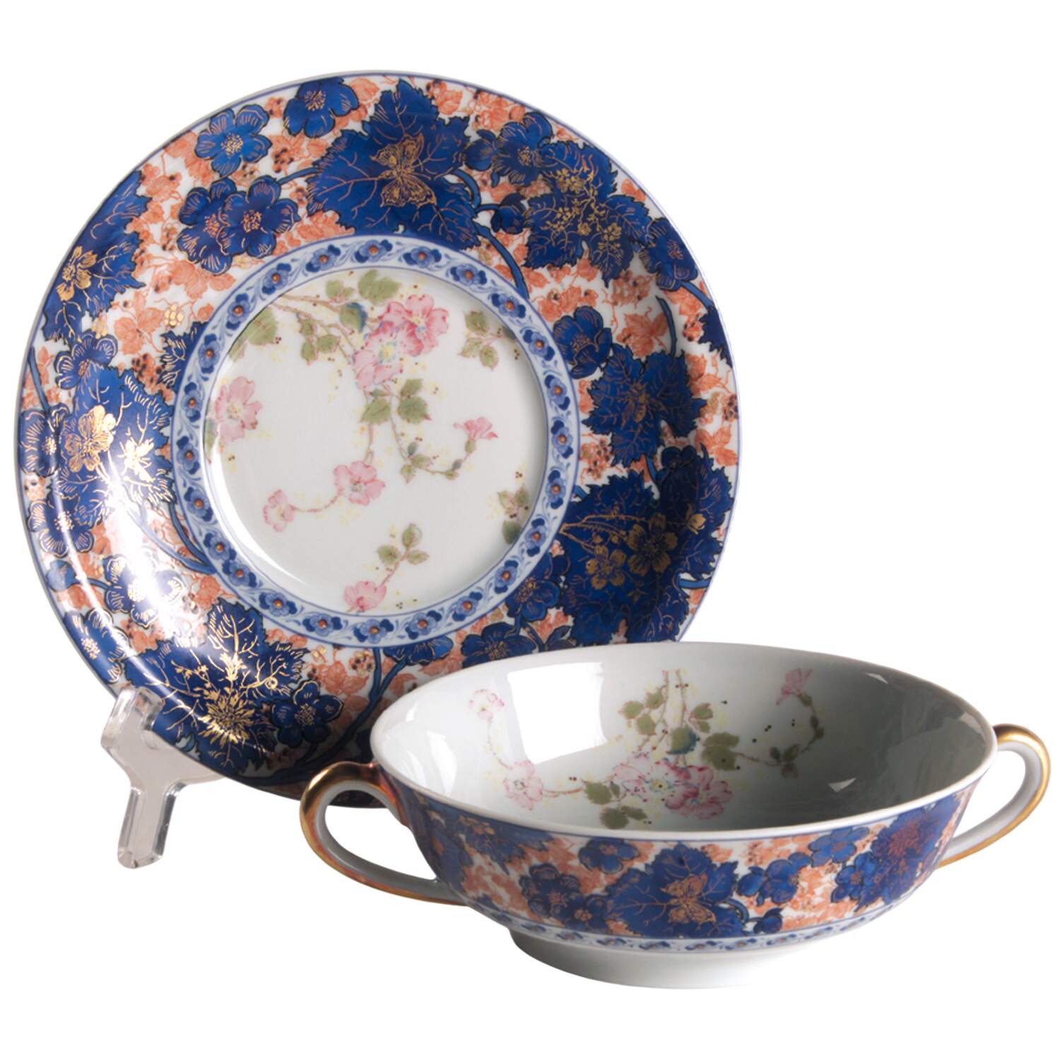 Dammouse Footed Cream Soup Bowl & Saucer Set by Haviland-1