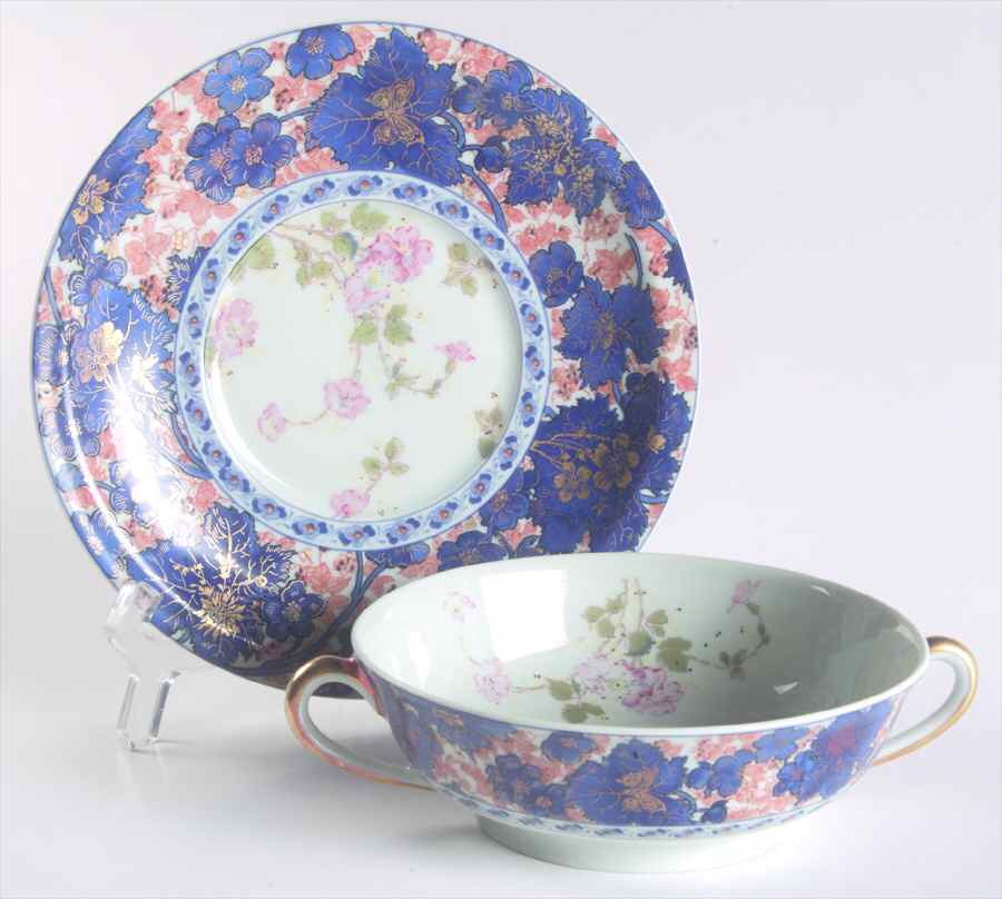 Dammouse Footed Cream Soup Bowl & Saucer Set by Haviland-1