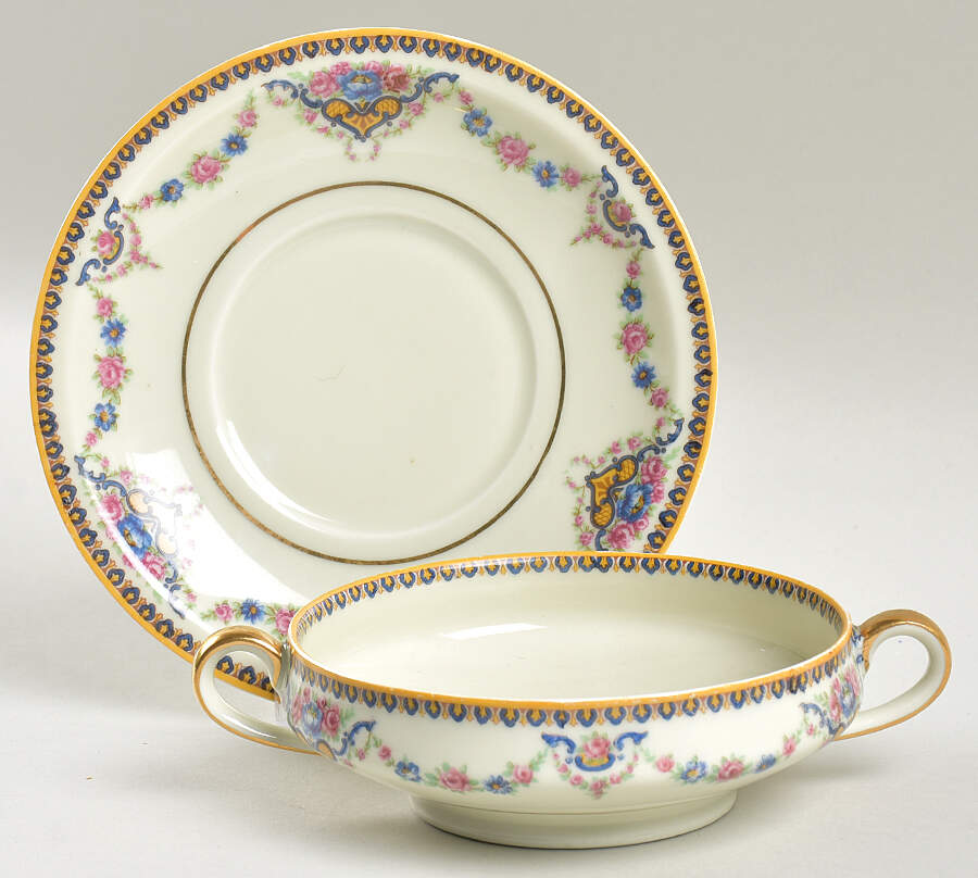 Dora Footed Cream Soup Bowl & Saucer Set by Haviland-1