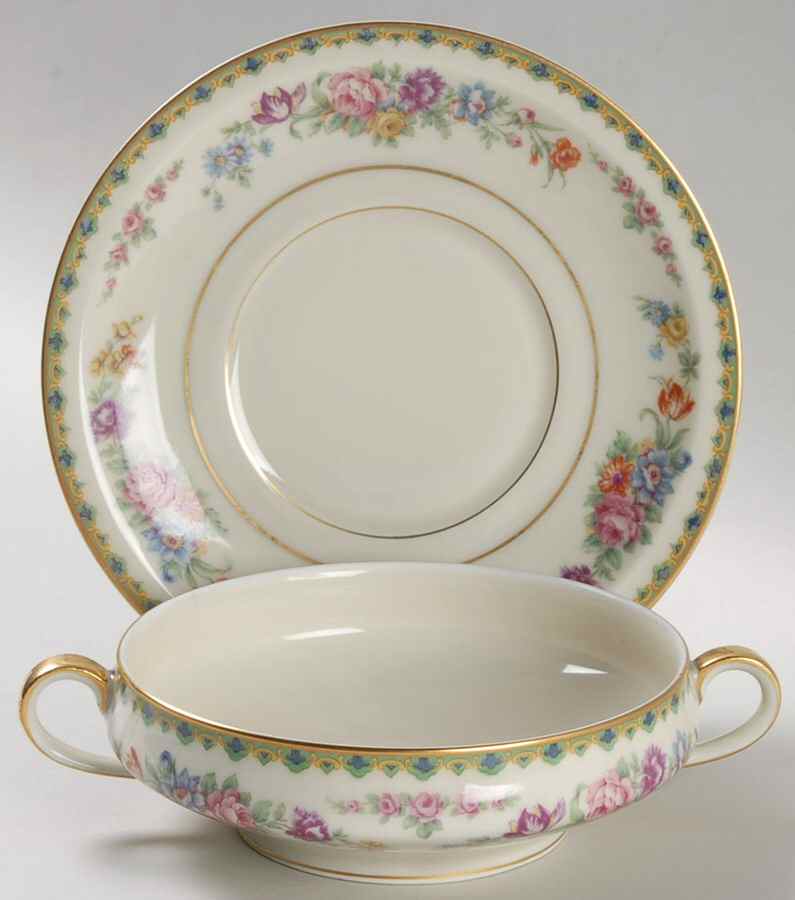 Dubarry Footed Cream Soup Bowl & Saucer Set by Haviland-1
