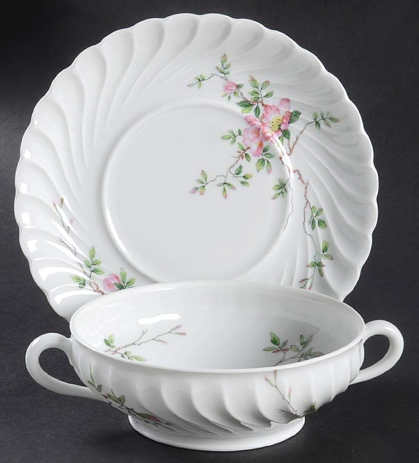 Eglantine Flat Cream Soup Bowl & Saucer Set by Haviland-1