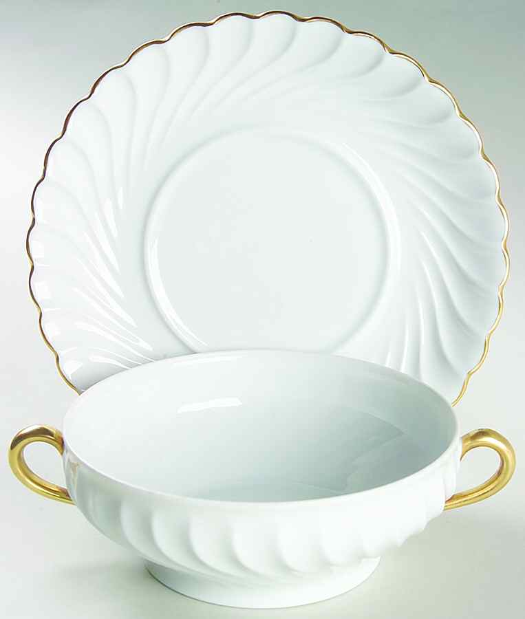 Elegance (Torse Blank) Flat Cream Soup Bowl & Saucer Set by Haviland-1