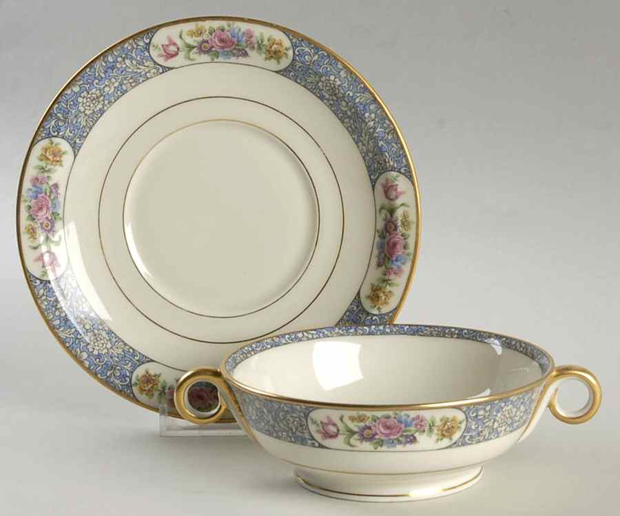 Enchantment (Floral) Footed Cream Soup Bowl & Saucer Set by Haviland-1