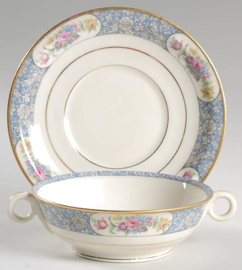 Enchantment (Floral) Footed Cream Soup Bowl & Saucer Set by Haviland-1