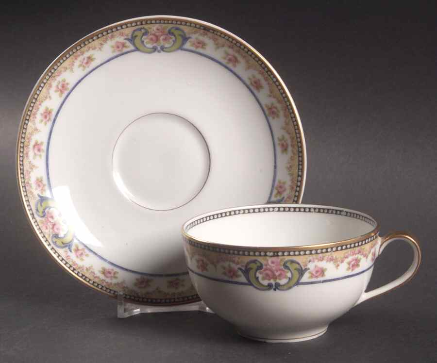 Essex (Gold Trim) Flat Cup & Saucer Set by Haviland-1