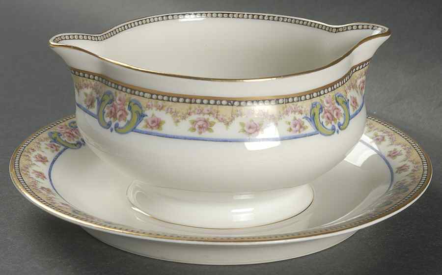Essex (Gold Trim) Gravy Boat with Attached Underplate by Haviland-1