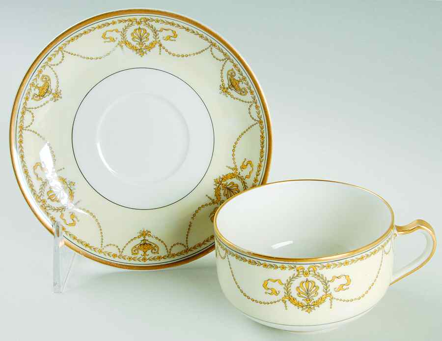 Eugenie (Black Laurel & Swags) Flat Cup & Saucer Set by Haviland-1
