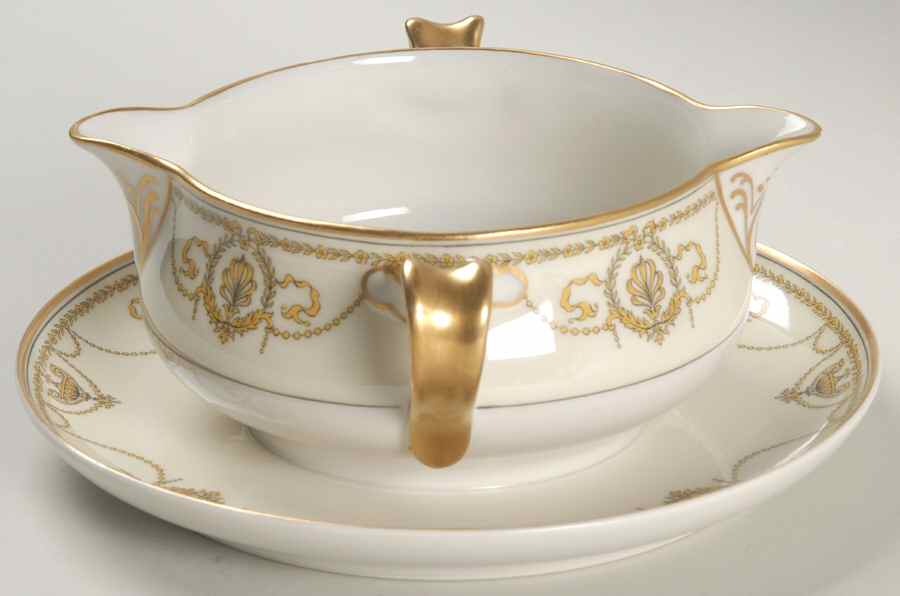 Eugenie (Black Laurel & Swags) Gravy Boat with Attached Underplate by Haviland-1