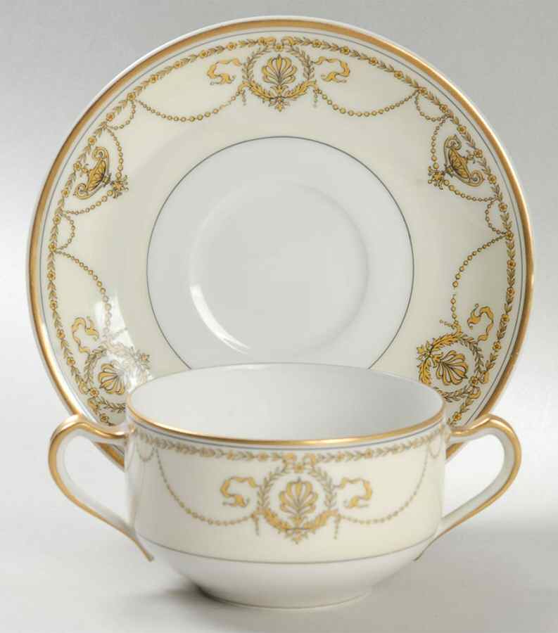 Eugenie (Black Laurel & Swags) Flat Bouillon Cup & Saucer by Haviland-1