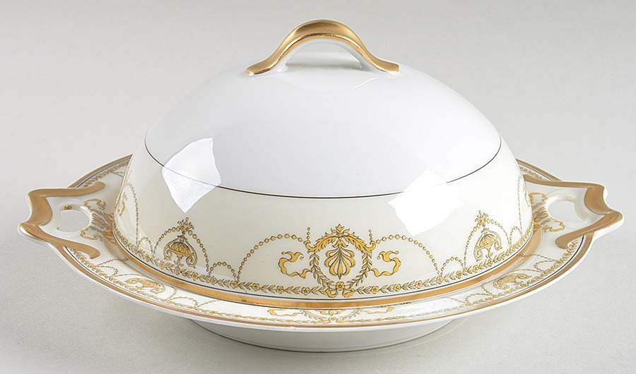Eugenie (Black Laurel & Swags) Round Covered Butter by Haviland-1