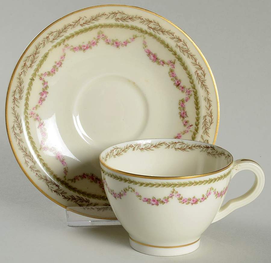 Eugenie (Green Leaves, Pink Roses) Flat Demitasse Cup & Saucer Set by Haviland-1