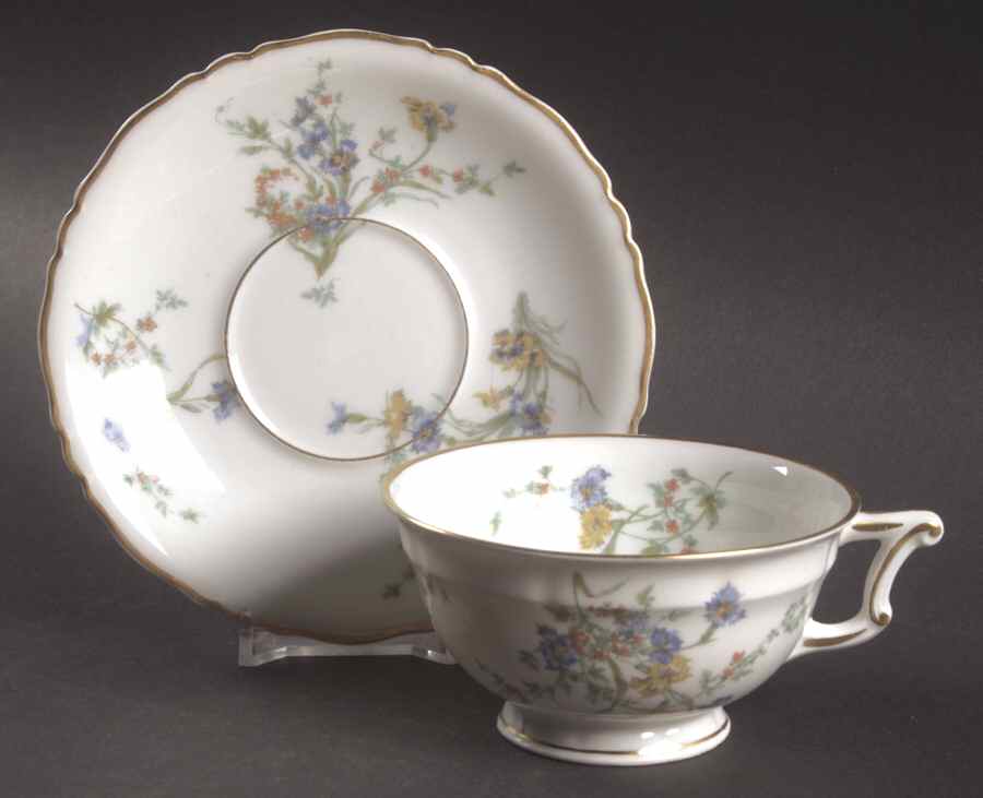 Fleurette (White, Newer) Footed Cup & Saucer Set by Haviland-1