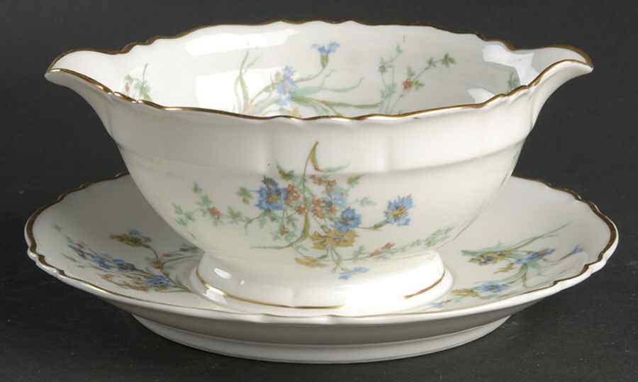 Fleurette (White, Newer) Gravy Boat with Attached Underplate by Haviland-1