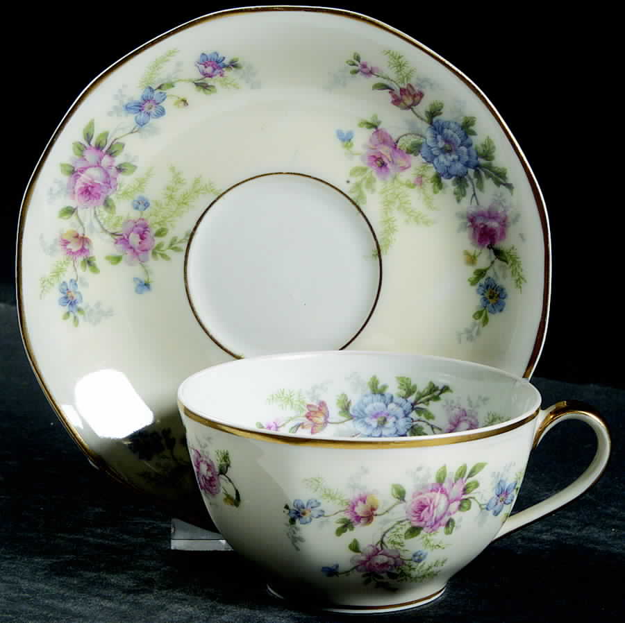 Fleurette (Cream, Older) Flat Cup & Saucer Set by Haviland-1