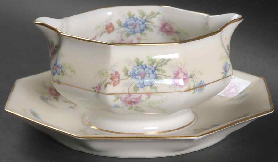 Fleurette (Cream, Older) Gravy Boat with Attached Underplate by Haviland-1