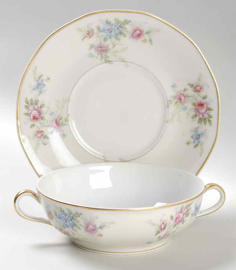 Fleurette (Cream, Older) Flat Cream Soup Bowl & Saucer Set by Haviland-1