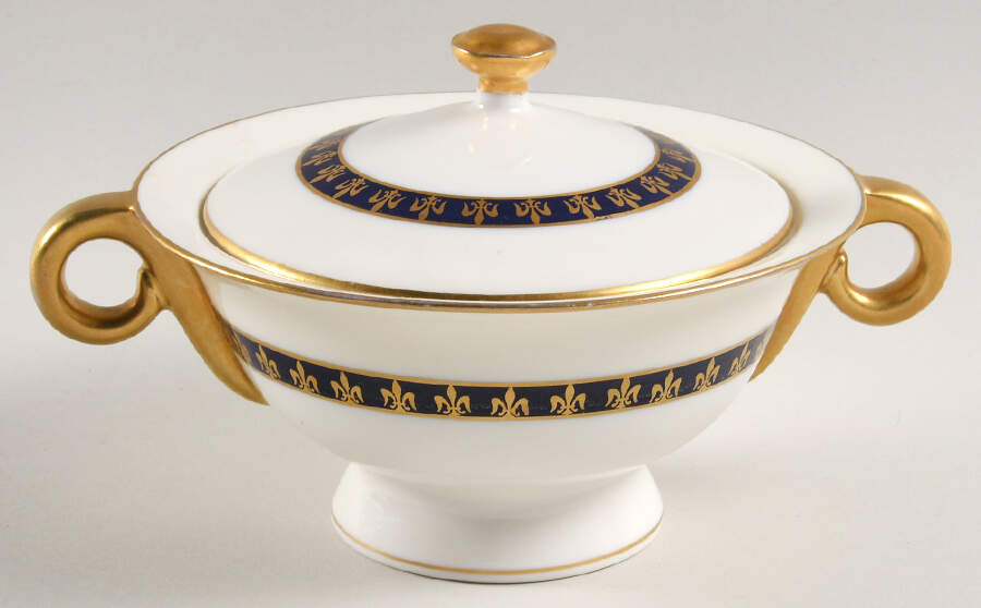 Fleur De Lis Cobalt Blue Sugar Bowl & Lid by Haviland-1