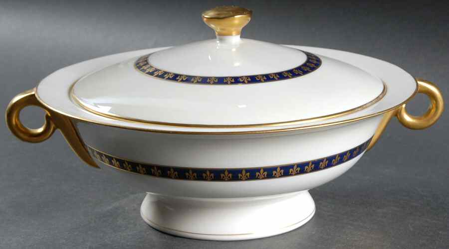 Fleur De Lis Cobalt Blue Round Covered Vegetable by Haviland-1