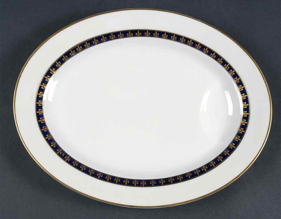 Fleur De Lis Cobalt Blue 11" Oval Serving Platter by Haviland-1