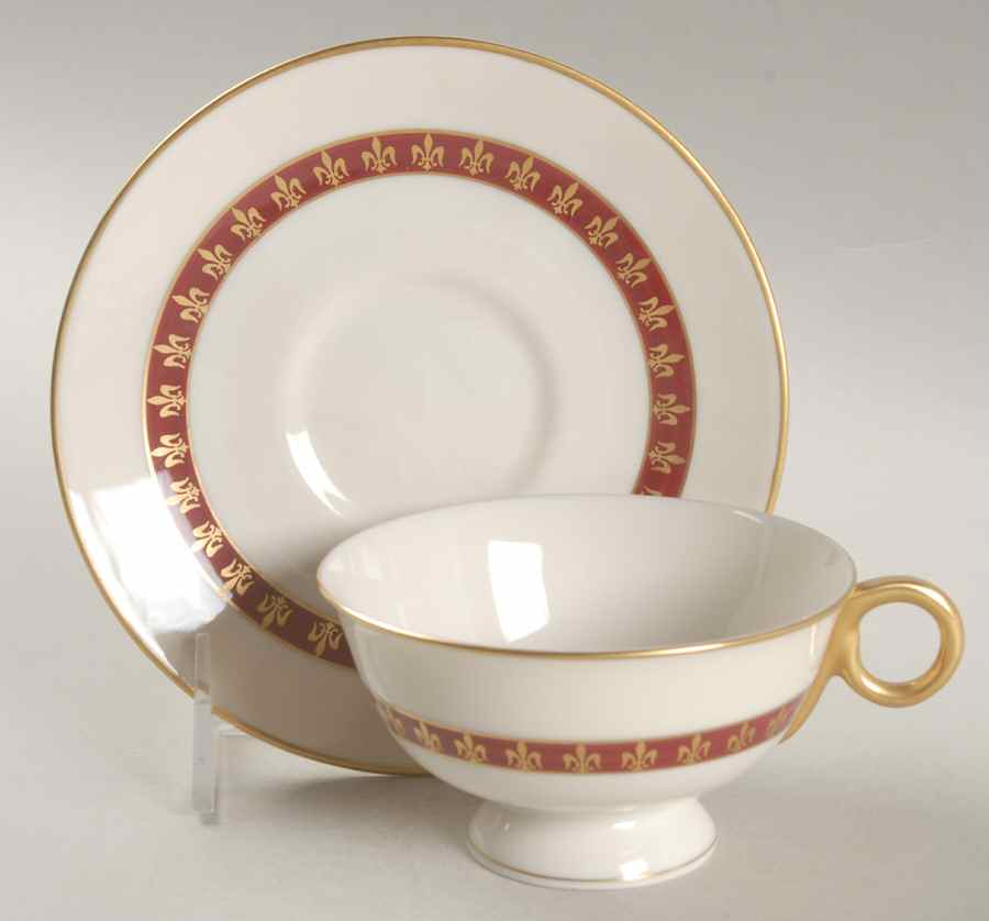 Fleur De Lis Red Footed Cup & Saucer Set by Haviland-1