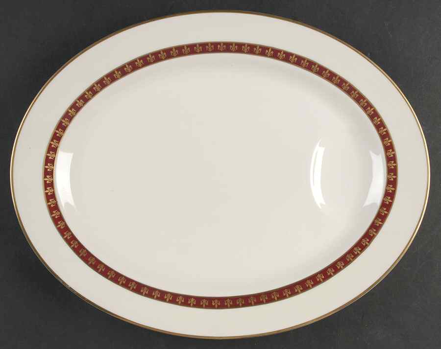 Fleur De Lis Red 15" Oval Serving Platter by Haviland-1