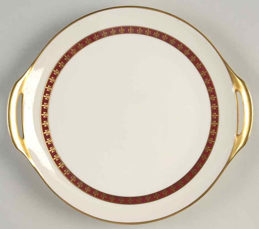 Fleur De Lis Red Handled Cake Plate by Haviland-1
