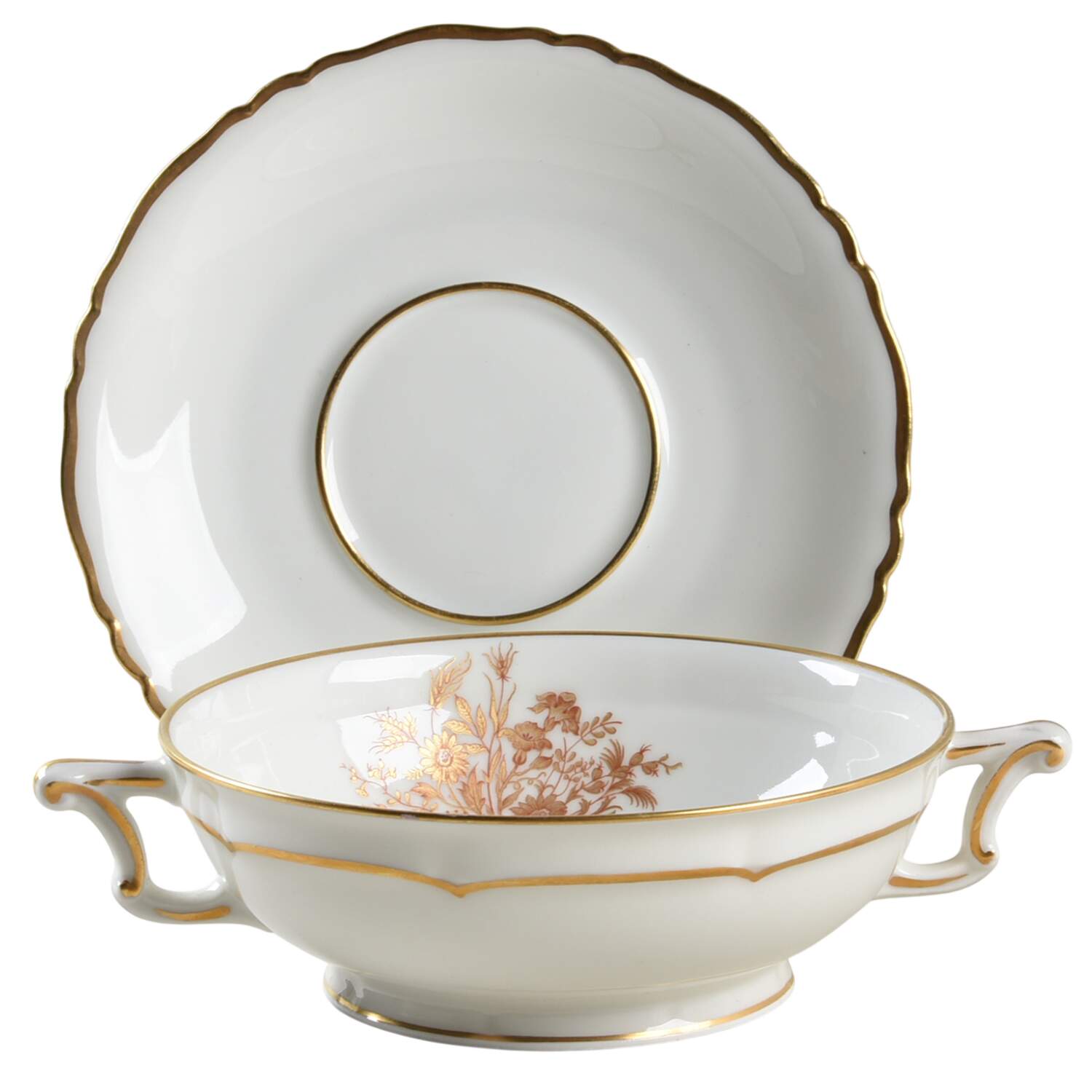Floreal Footed Cream Soup Bowl & Saucer Set by Haviland-1