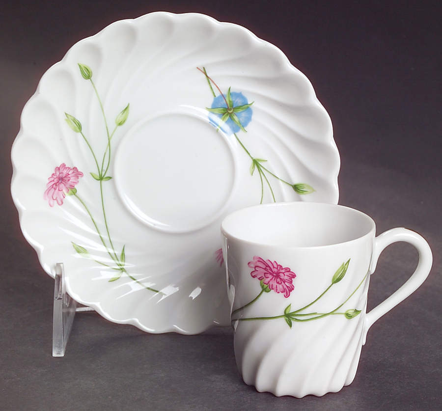 Florence (Newer, Swirl Edge, No Trim) Flat Demitasse Cup & Saucer Set by Haviland-1