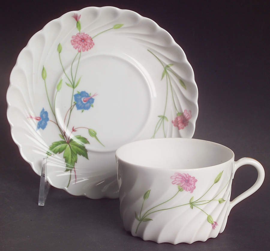 Florence (Newer, Swirl Edge, No Trim) Flat Cup & Saucer Set by Haviland-1