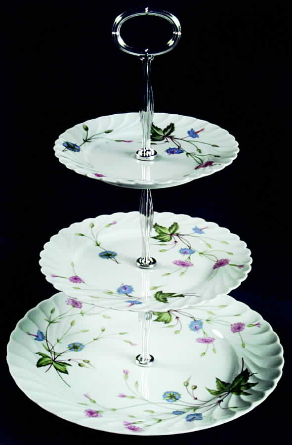 Florence (Newer, Swirl Edge, No Trim) 13 7/8"-14 1/4" 3-Tiered Serving Tray(DP,SP,BB) HC by Haviland-1