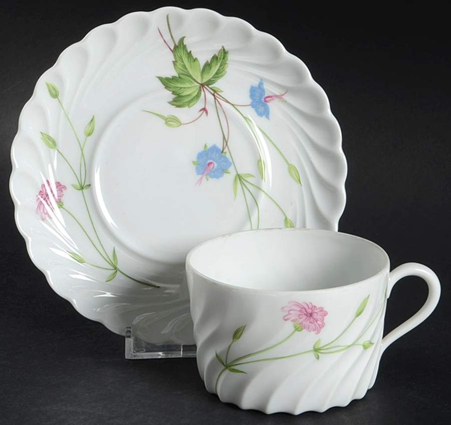 Florence (Newer, Swirl Edge, No Trim) Flat Cup & Saucer Set by Haviland-1