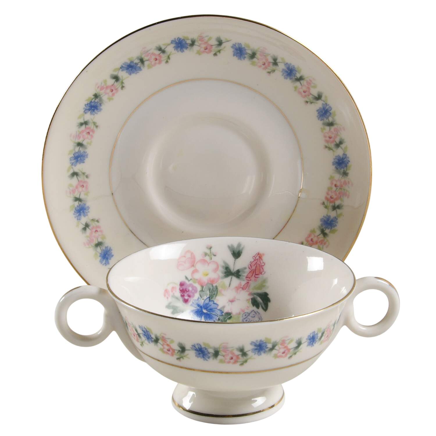 Fox Glove Footed Bouillon Cup & Saucer by Haviland-1