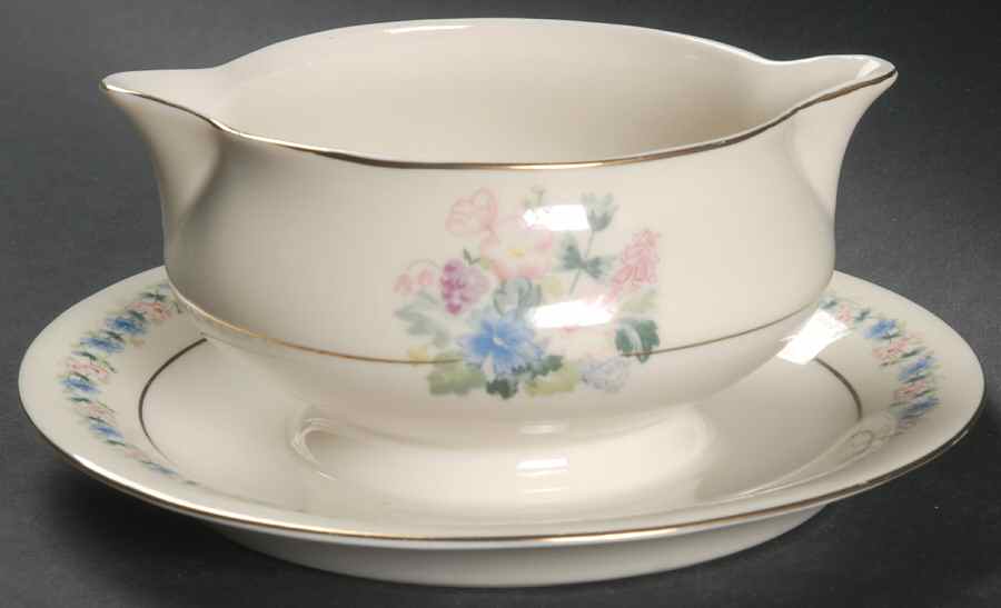 Fox Glove Gravy Boat with Attached Underplate by Haviland-1