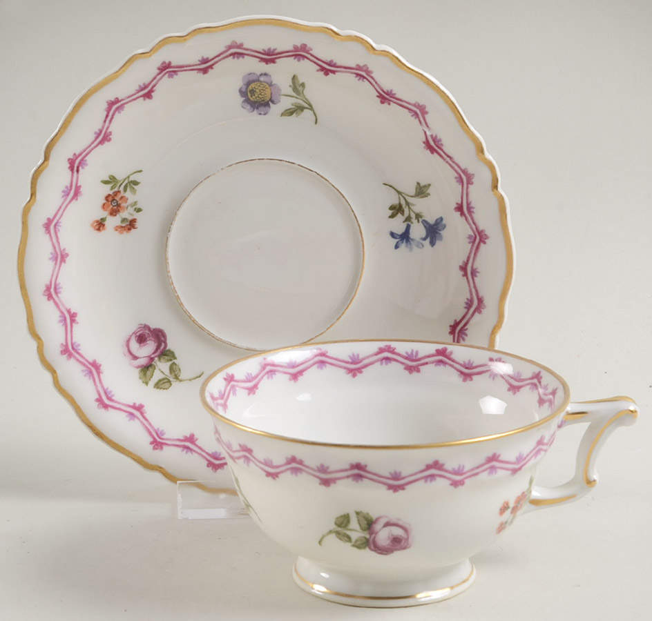 Fontainebleau (Scalloped, Purple Floral) Footed Cup & Saucer Set by Haviland-1