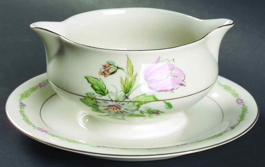 Garden Flowers Gravy Boat with Attached Underplate by Haviland-1