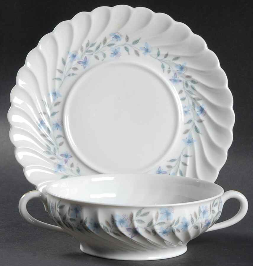 Gentiane Footed Cream Soup Bowl & Saucer Set by Haviland-1