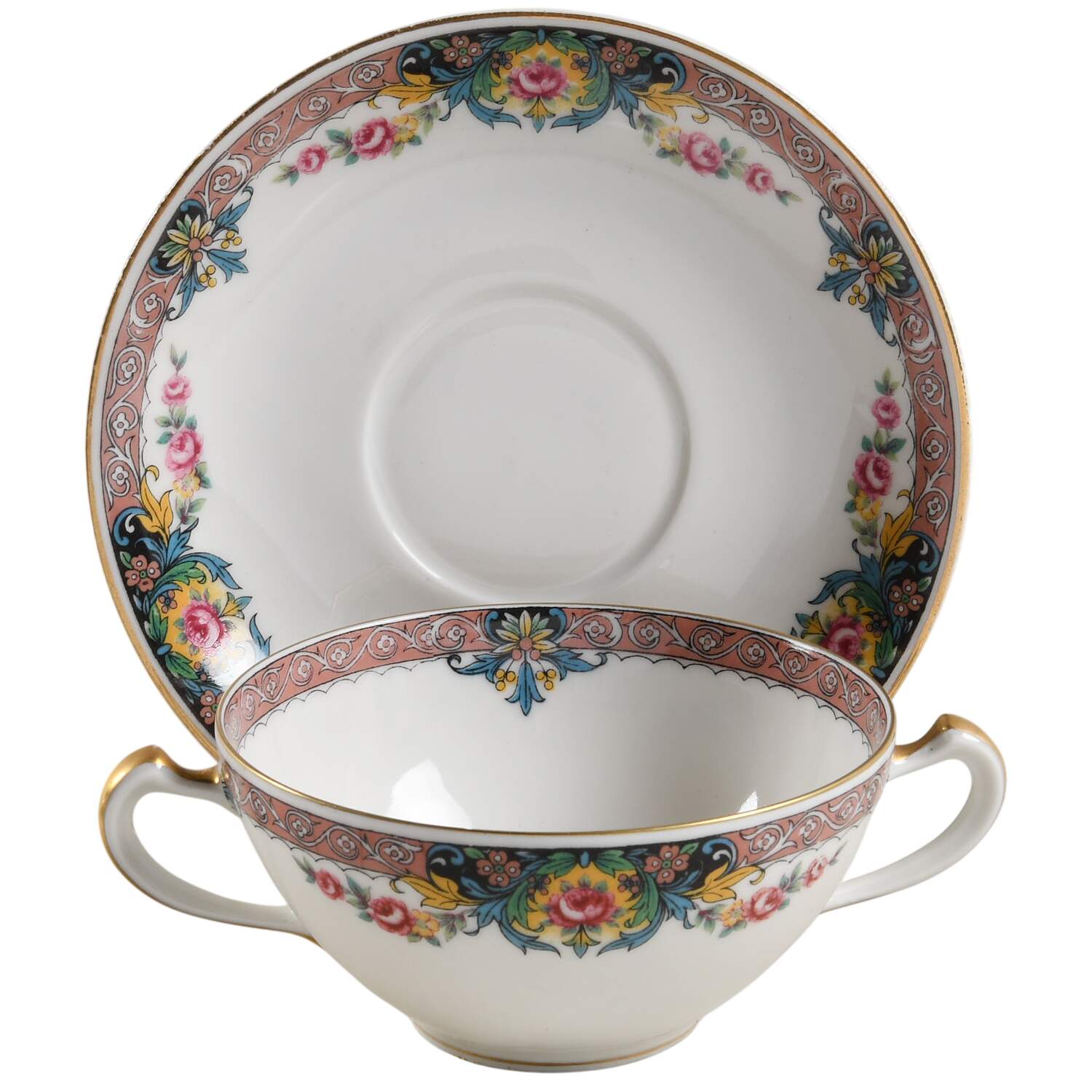 Geneva Flat Bouillon Cup & Saucer by Haviland-1