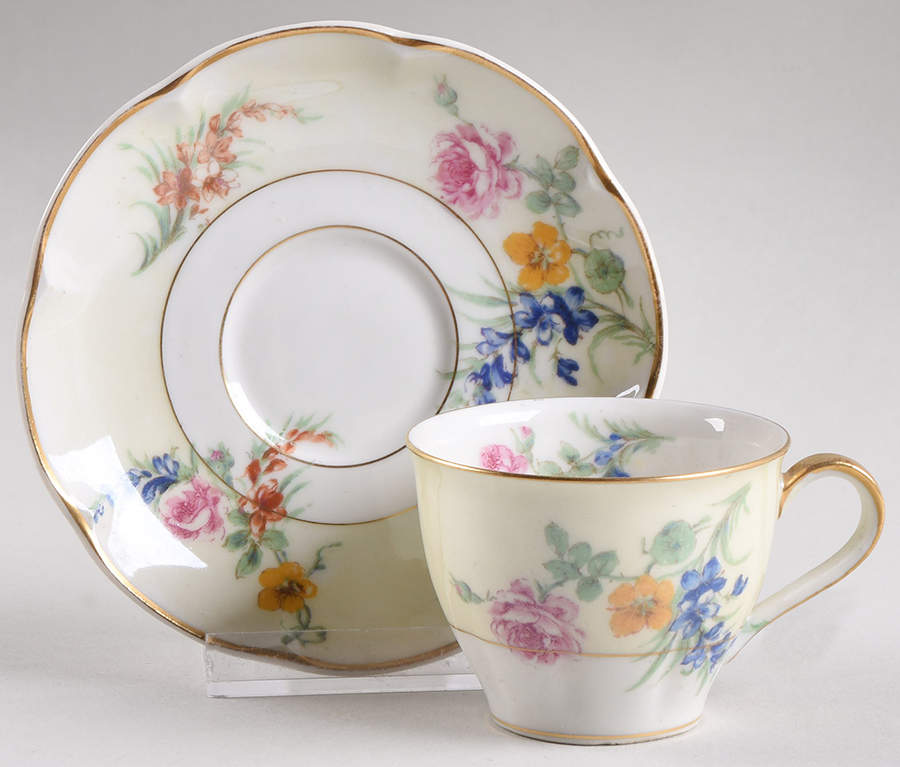 Gladiola (Cream Background) Flat Demitasse Cup & Saucer Set by Haviland-1
