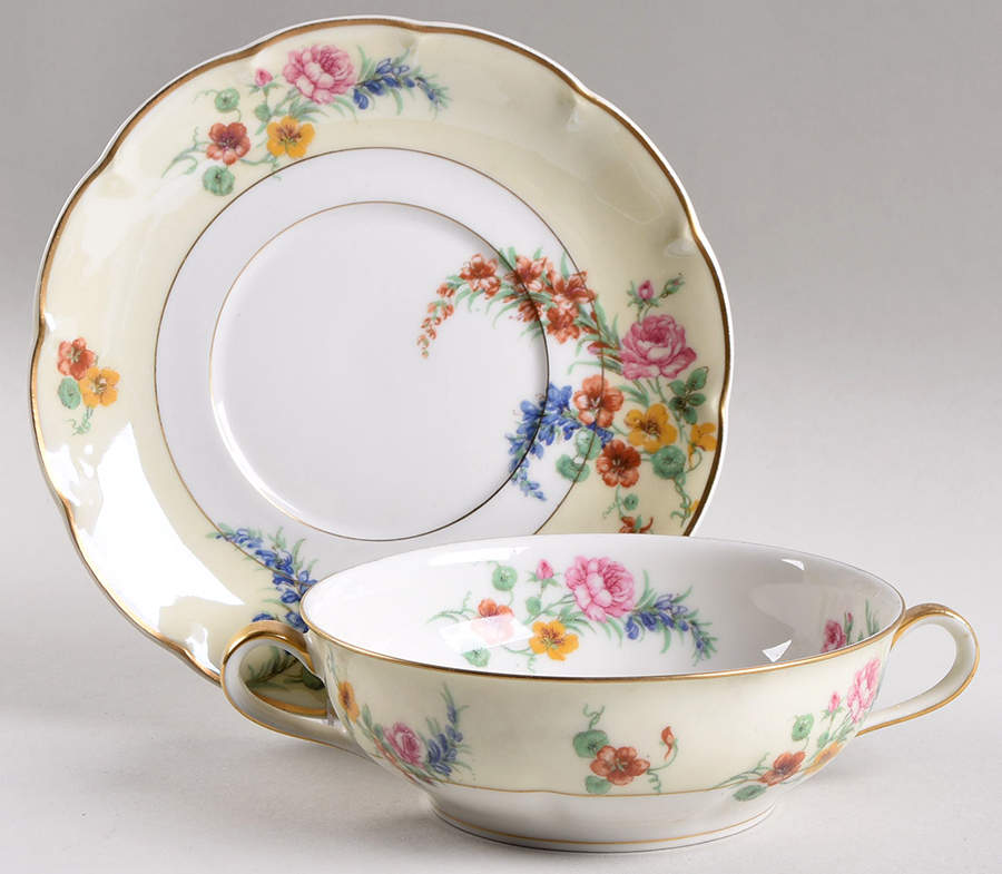 Gladiola (Cream Background) Flat Cream Soup Bowl & Saucer Set by Haviland-1