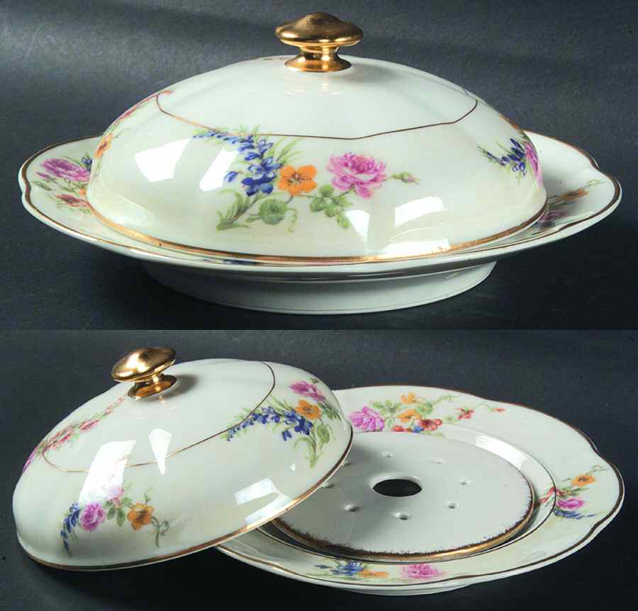 Gladiola (Cream Background) Round Covered Butter by Haviland-1