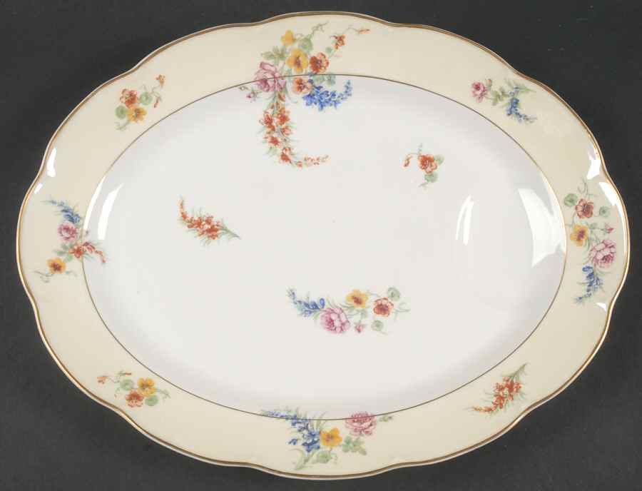 Gladiola (Cream Background) 13" Oval Serving Platter by Haviland-1
